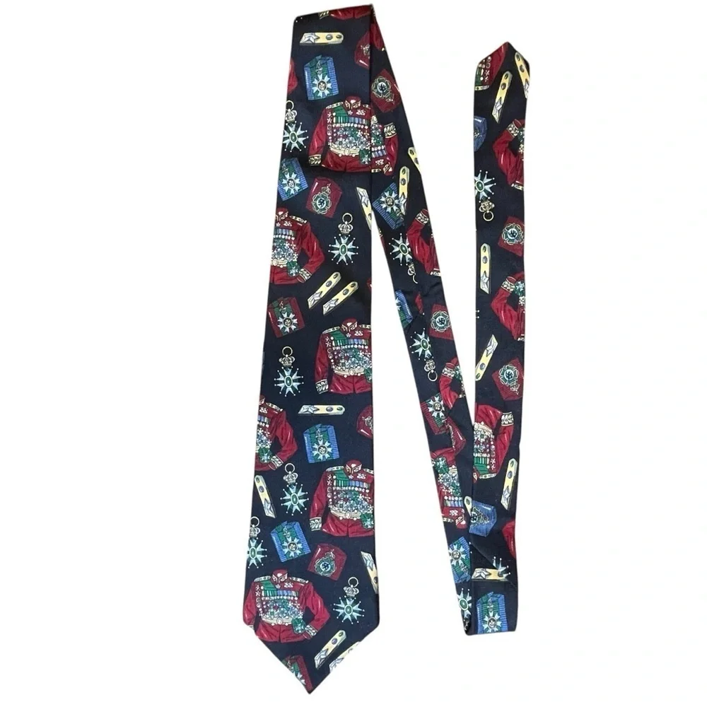 Vintage Tommy Hilfiger‎ Royal Military Attire Medallions Print Silk Tie